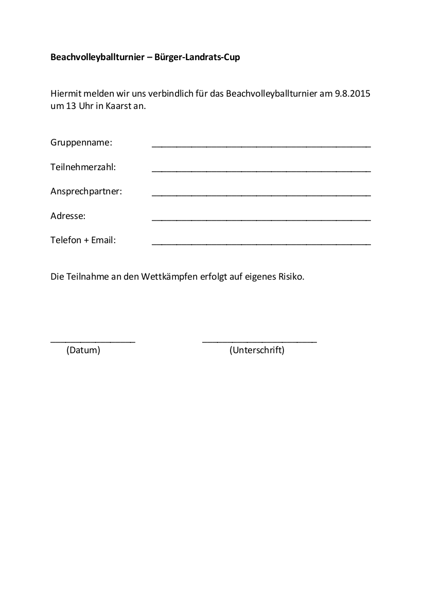 Anmeldeformular Beachvolleyballturnier
