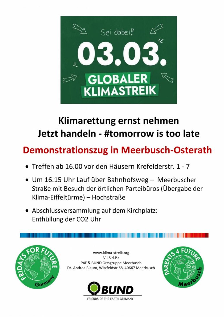 Aufruf zum globalen Klimastreik – Infos für Meerbusch