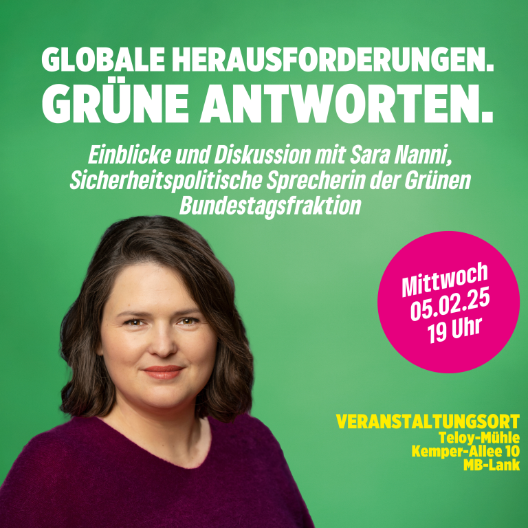 Globale Herausforderungen, GRÜNE Antworten – Sara Nanni am 05.02.  zu Gast in Meerbusch